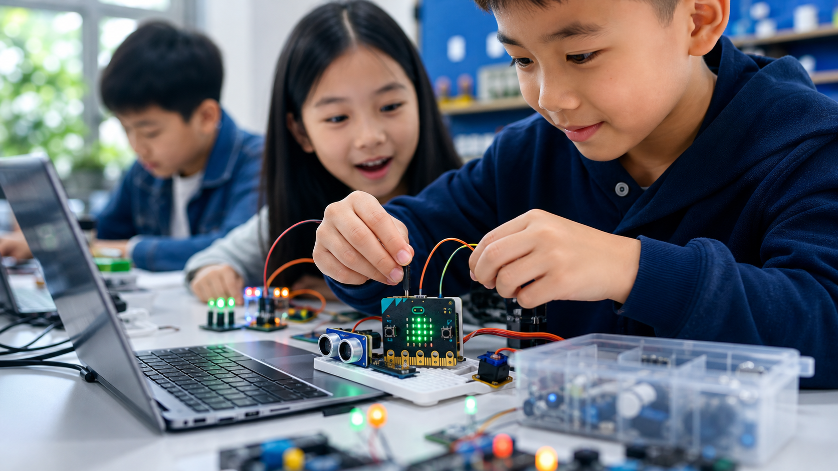 Students building Microbit Computing electronics projects